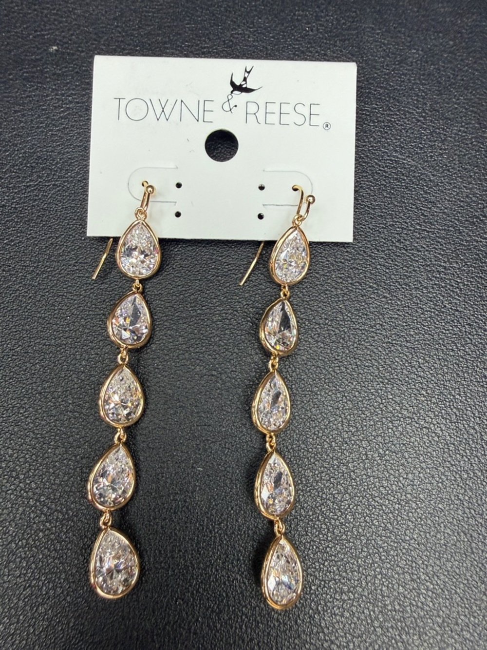 Towne & Reese Gold Teardrop Linear Crystal Earrings - Clear
